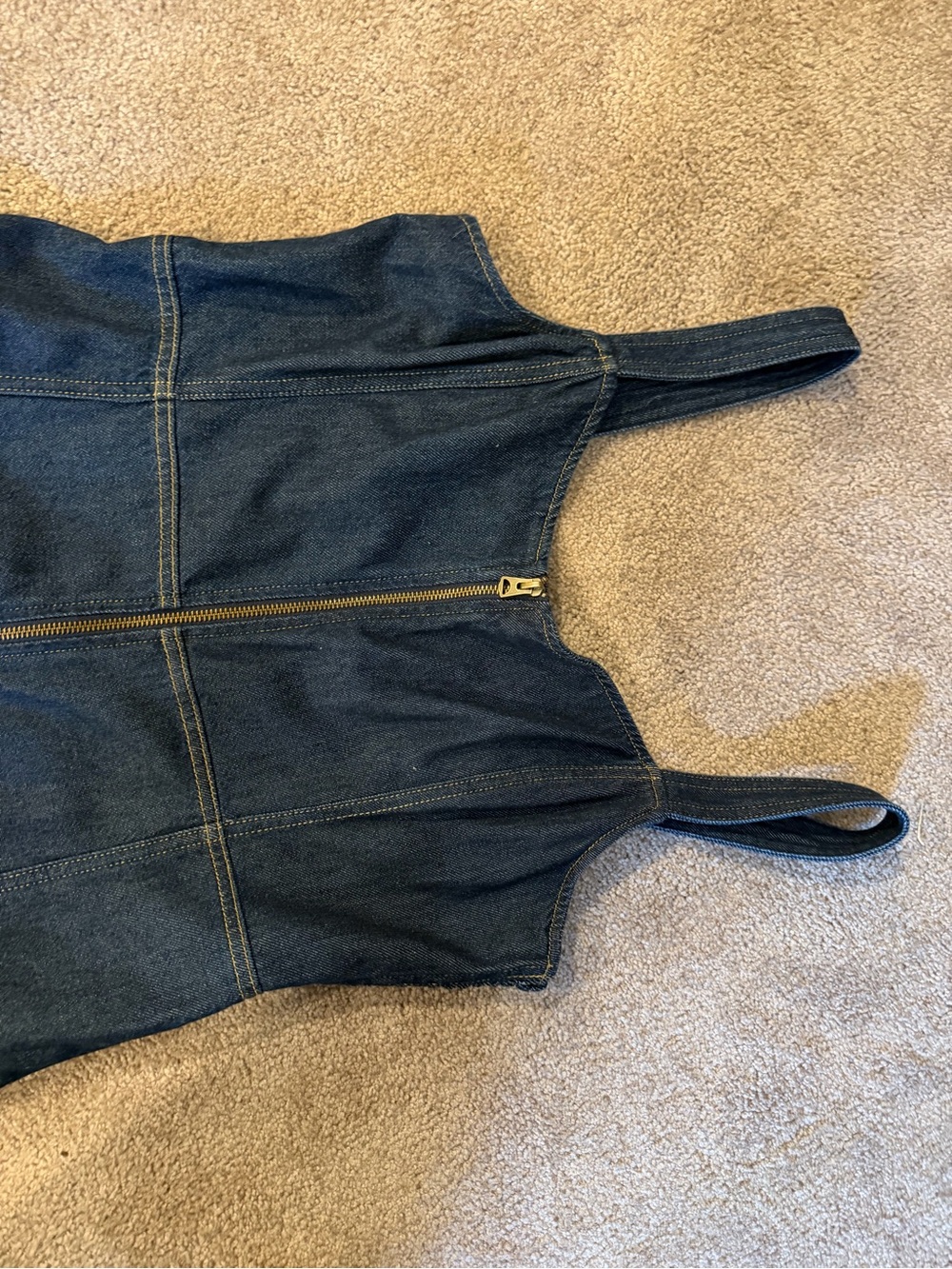 Gap size Large Dark Wash Denim Zip Front Maxi Dress Sleeveless Panel Seam Midi - Picture 3 of 6